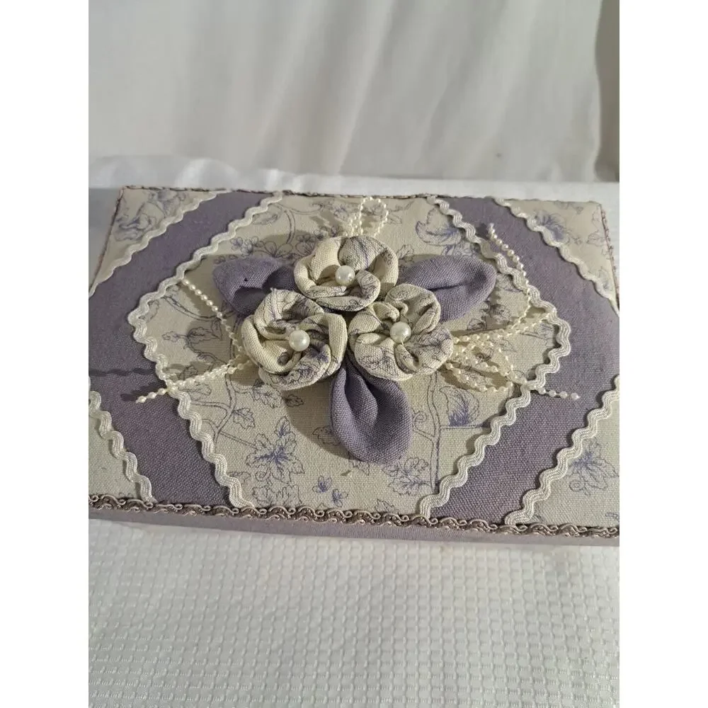 Vintage fabric cushioned trinket gift jewelry box with lid 8